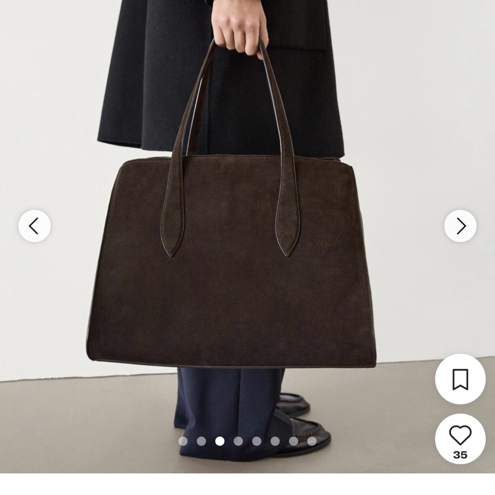 Massimo Dutti Elegant Brown Suede Tote Bag - Picture 3 of 11